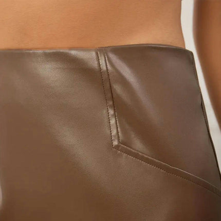 Women's Faux Leather Bodycon Skirt High Waist Elegant Office Knee-Length Skirts