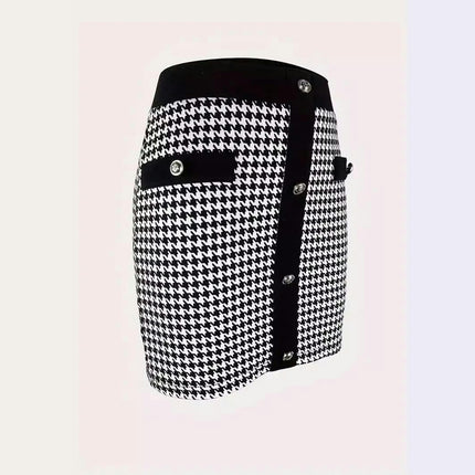Women's Elegant Plaid Mini Skirts High Waist Bodycon Button Short Skirt