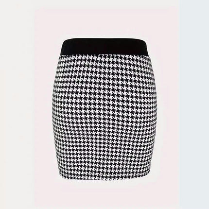 Women's Elegant Plaid Mini Skirts High Waist Bodycon Button Short Skirt