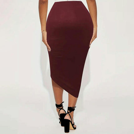 Women's High Waisted Ruched Drawstring Split Thigh Bodycon Midi Skirt