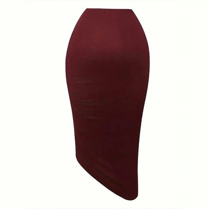 Women's High Waisted Ruched Drawstring Split Thigh Bodycon Midi Skirt