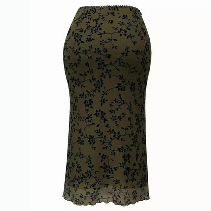 Women's Lettuce Trim High Waist Mesh Fishtail Bodycon Long Skirt