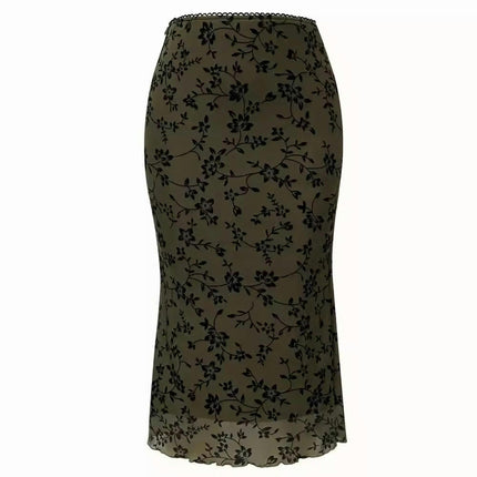 Women's Lettuce Trim High Waist Mesh Fishtail Bodycon Long Skirt
