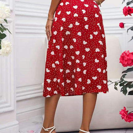 Women's Print High Waisted Skirts Casual A Line Flowy Slit Midi Skirts