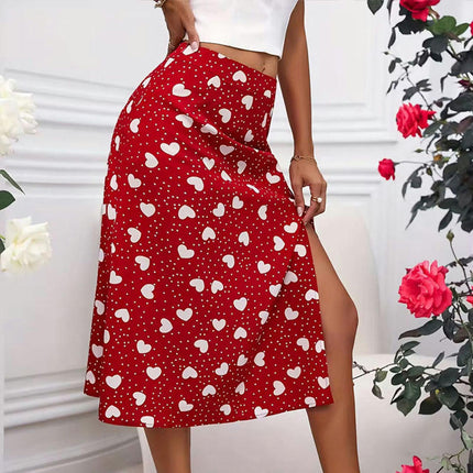 Women's Print High Waisted Skirts Casual A Line Flowy Slit Midi Skirts