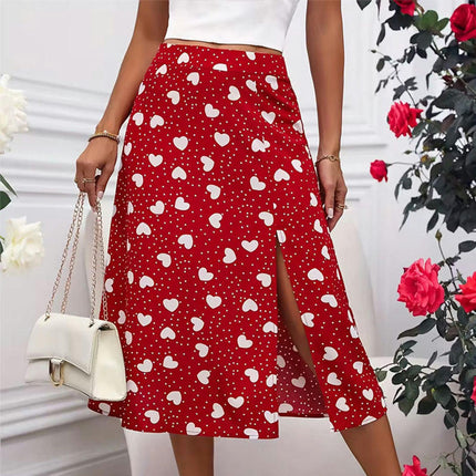 Women's Print High Waisted Skirts Casual A Line Flowy Slit Midi Skirts
