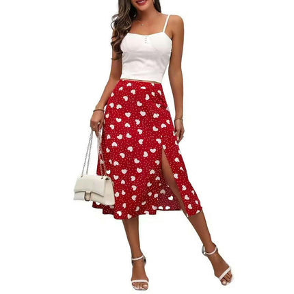 Women's Print High Waisted Skirts Casual A Line Flowy Slit Midi Skirts