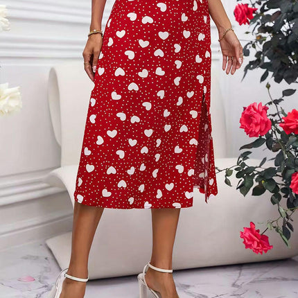Women's Print High Waisted Skirts Casual A Line Flowy Slit Midi Skirts