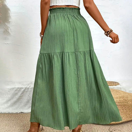 Women's Summer Boho Flowy Maxi Skirt Slit Elastic High Waist A Line Beach Long Skirts