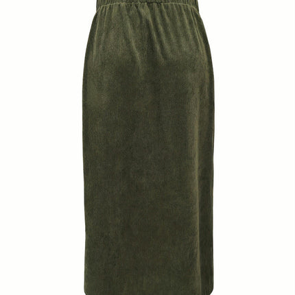 Women's Corduroy Pencil Skirts High Waisted Casual Button Down Midi Skirt