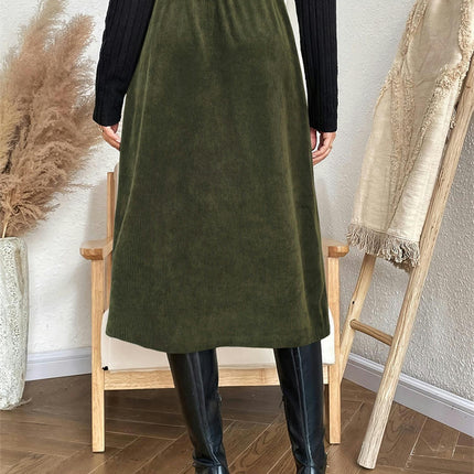 Women's Corduroy Pencil Skirts High Waisted Casual Button Down Midi Skirt