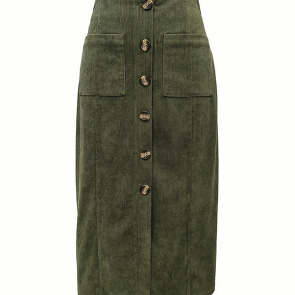 Women's Corduroy Pencil Skirts High Waisted Casual Button Down Midi Skirt