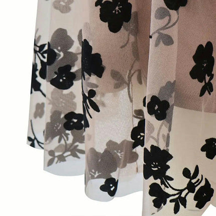 Women Floral Mesh Mini Skirt High Waist Pleated A Line Flowy Short Skirt