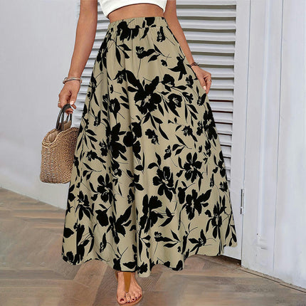 Women's Boho Floral Print Long Skirts High Waist Flowy A Line Maxi Skirt