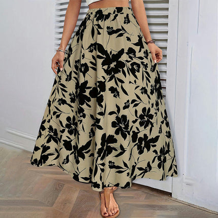 Women's Boho Floral Print Long Skirts High Waist Flowy A Line Maxi Skirt