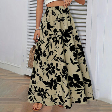 Women's Boho Floral Print Long Skirts High Waist Flowy A Line Maxi Skirt