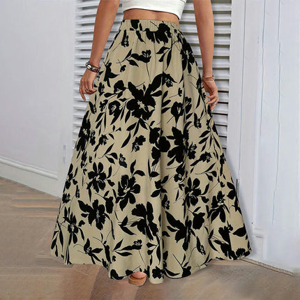 Women's Boho Floral Print Long Skirts High Waist Flowy A Line Maxi Skirt