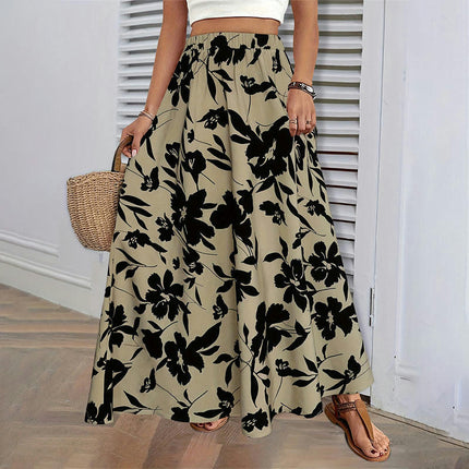 Women's Boho Floral Print Long Skirts High Waist Flowy A Line Maxi Skirt
