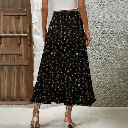 Women's Slit Asymmetric Ruffle Long Skirts High Waisted Flowy Maxi Skirts