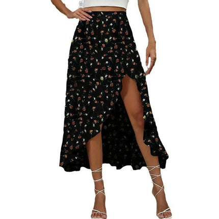 Women's Slit Asymmetric Ruffle Long Skirts High Waisted Flowy Maxi Skirts