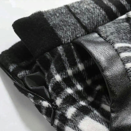 Women's Vintage High Waist Wool Blend Plaid A-Line Long Skirt with Pocket