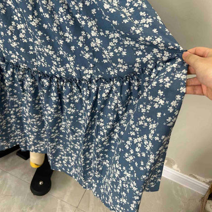 Women's Boho Floral Print High Waist Pleated Tiered A Line Flowy Long Skirt
