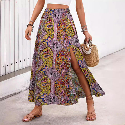 Womens Floral Print Maxi Skirt Summer High Waisted Flowy Slit Long Skirts