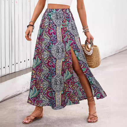 Womens Floral Print Maxi Skirt Summer High Waisted Flowy Slit Long Skirts