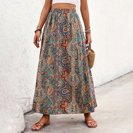 Womens Floral Print Maxi Skirt Summer High Waisted Flowy Slit Long Skirts
