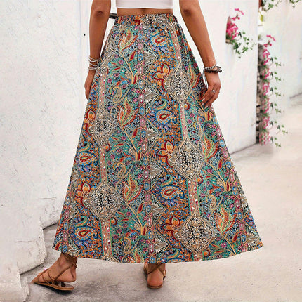 Womens Floral Print Maxi Skirt Summer High Waisted Flowy Slit Long Skirts