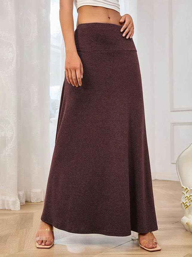 Women's Stretchy High Waist Casual Skirts Flared A Line Swing Long Skirt