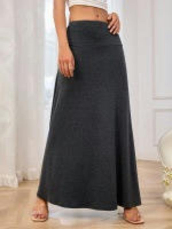 Women's Stretchy High Waist Casual Skirts Flared A Line Swing Long Skirt