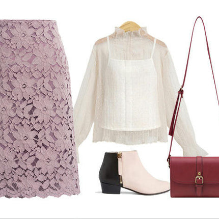 Women's Elegant Floral Lace Knee Length Pencil Skirt