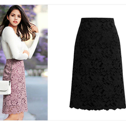 Women's Elegant Floral Lace Knee Length Pencil Skirt