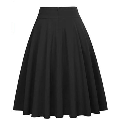 Women's High Waist A-Line Midi Skirt Skater Flared Vinage Skirt with Pockets