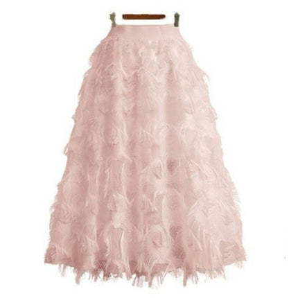 Women's A Line Tulle Midi Skirt Elastic High Waist Flowy Swing Skirts