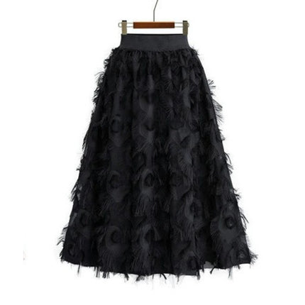 Women's A Line Tulle Midi Skirt Elastic High Waist Flowy Swing Skirts