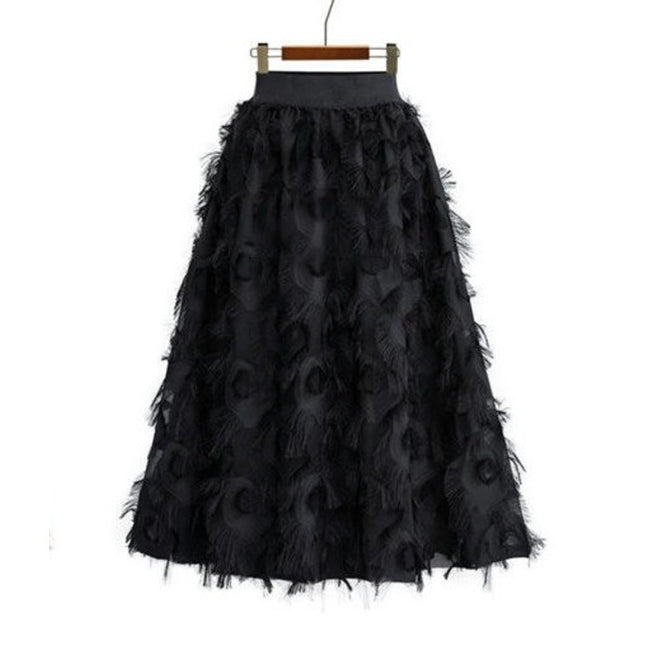Women's A Line Tulle Midi Skirt Elastic High Waist Flowy Swing Skirts