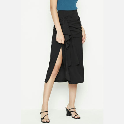 Women's Casual Ruched Split Midi Skirt High Waist Bodycon Pencil Skirt