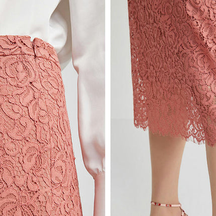 Women's Floral Lace Bodycon Midi Skirt High Waist Pencil Skirts