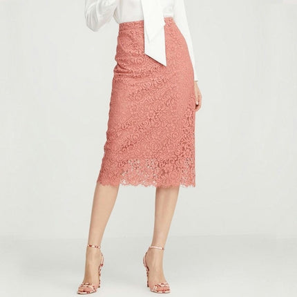 Women's Floral Lace Bodycon Midi Skirt High Waist Pencil Skirts