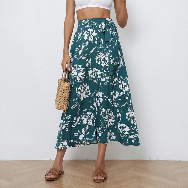 Women's Floral Print Chiffon Skirts Tie High Waisted A Line Flowy Midi Skirts