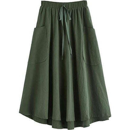 Womens Summer Skirt Slit High Waisted Casual Flowy Midi Skirts with Pockets