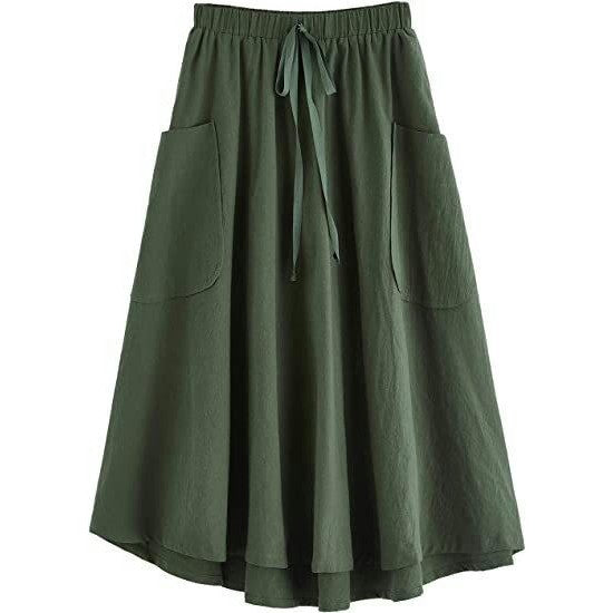 Womens Summer Skirt Slit High Waisted Casual Flowy Midi Skirts with Pockets