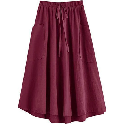 Womens Summer Skirt Slit High Waisted Casual Flowy Midi Skirts with Pockets