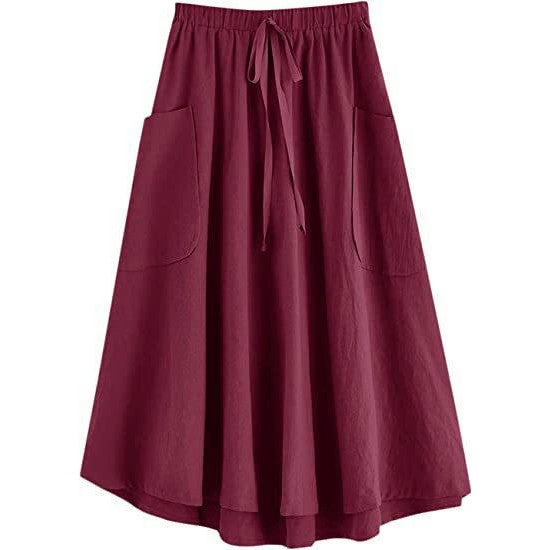 Womens Summer Skirt Slit High Waisted Casual Flowy Midi Skirts with Pockets
