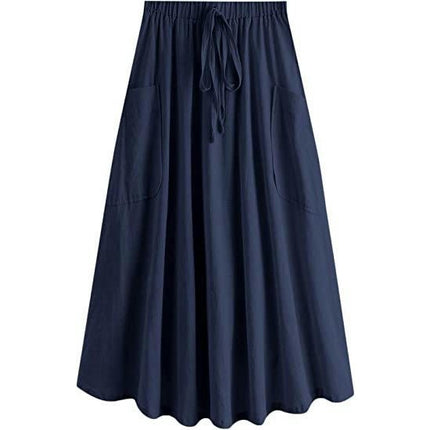 Womens Summer Skirt Slit High Waisted Casual Flowy Midi Skirts with Pockets