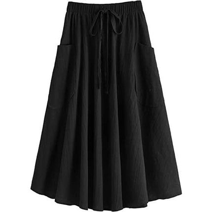 Womens Summer Skirt Slit High Waisted Casual Flowy Midi Skirts with Pockets