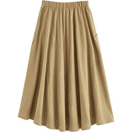 Womens Summer Skirt Slit High Waisted Casual Flowy Midi Skirts with Pockets