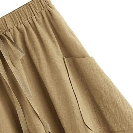 Womens Summer Skirt Slit High Waisted Casual Flowy Midi Skirts with Pockets